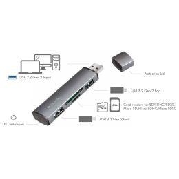 LogiLink USB 3.2 Gen2 Hub mit Kartenleser, 2 Port, alu
