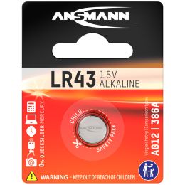 ANSMANN Alkaline Knopfzelle LR43/LR1142/AG12, 1,5 Volt