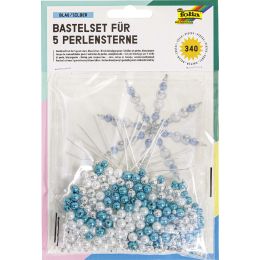 folia Perlensterne-Set, 340-teilig, blau / silber / perlweiß