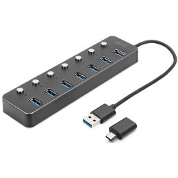 DIGITUS USB 3.0 Hub, 7-Port, schaltbar, Aluminium Gehuse