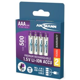 ANSMANN Li-Ion Akku Micro AAA mit USB-C Kupplung, 4er Karton