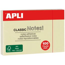 APLI Haftnotizen CLASSIC Notes!, 75 x 50 mm, gelb