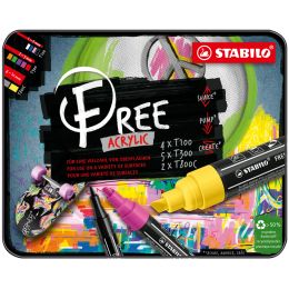 STABILO Acrylmarker FREE, 11er Metalletui, Starter Kit