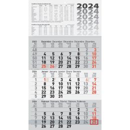 Glocken Wandkalender 3-Monats-Kalender, 2024, grau