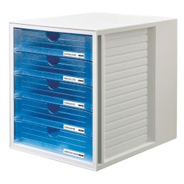 HAN Schubladenbox SYSTEMBOX, 5 Schbe, lichtgrau/blau