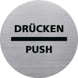 helit Piktogramm the badge DRÜCKEN/PUSH, rund, silber