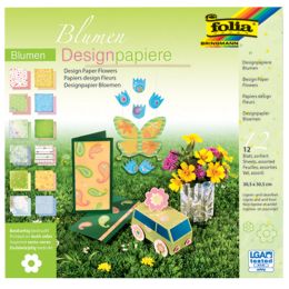 folia Designpapierblock Blumen, 305 x 305 mm, 12 Blatt