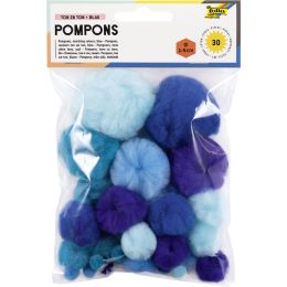 folia Pompons, 30 Stück, TON IN TON MIX Blau