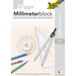 folia Millimeterpapier-Block, DIN A4, 80 g/qm, 25 Blatt