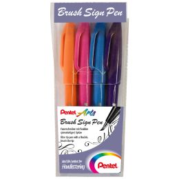 PentelArts Faserschreiber Brush Sign Pen, 4er Etui, Colour